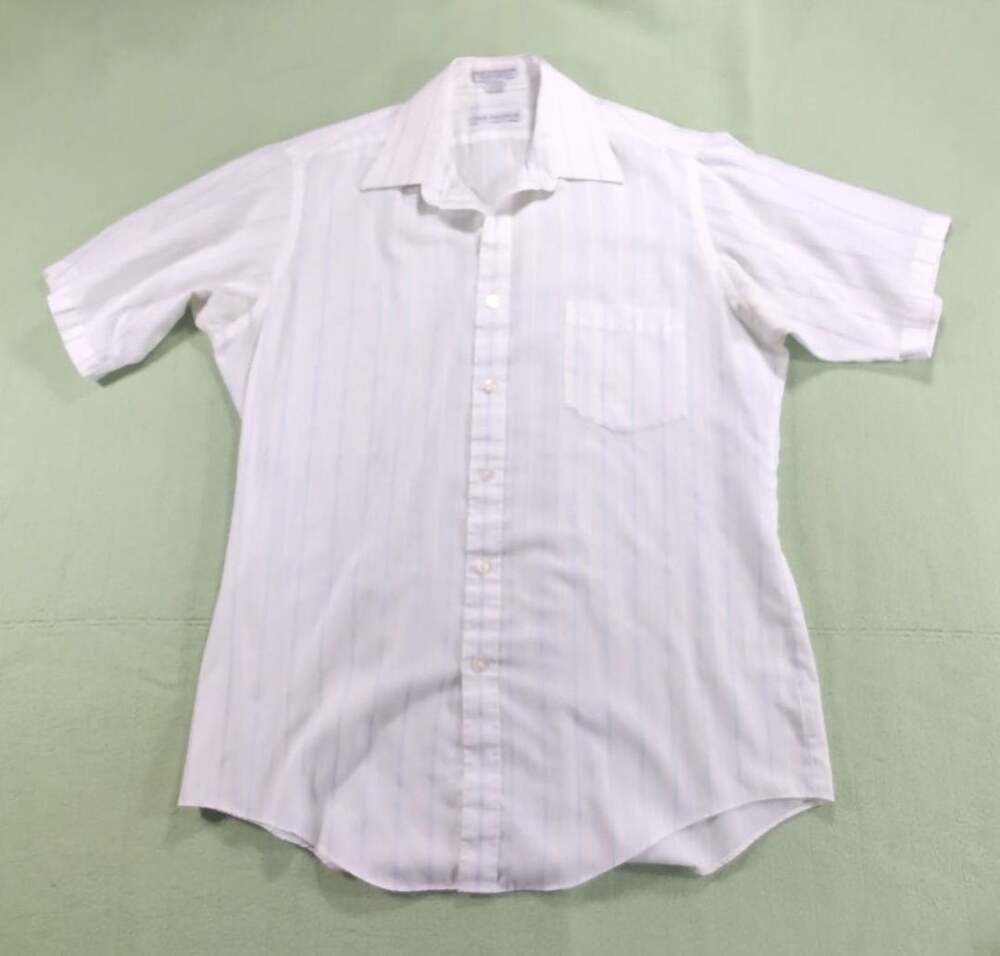Van Heusen Vintage Single Needle Tailoring White Striped Short Sleeve Button Up